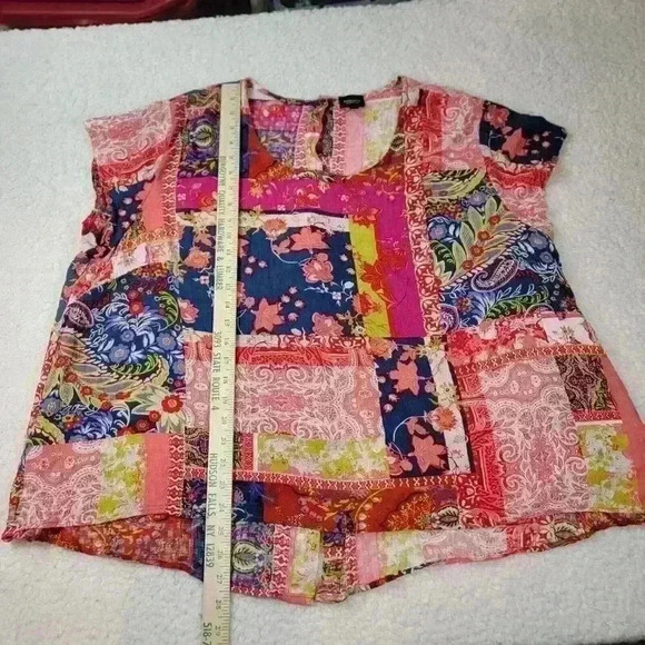 Jones New York Top Artsy Patchwork Print Flowy Boho Hi Low Blouse Womens 3X - Picture 14 of 16